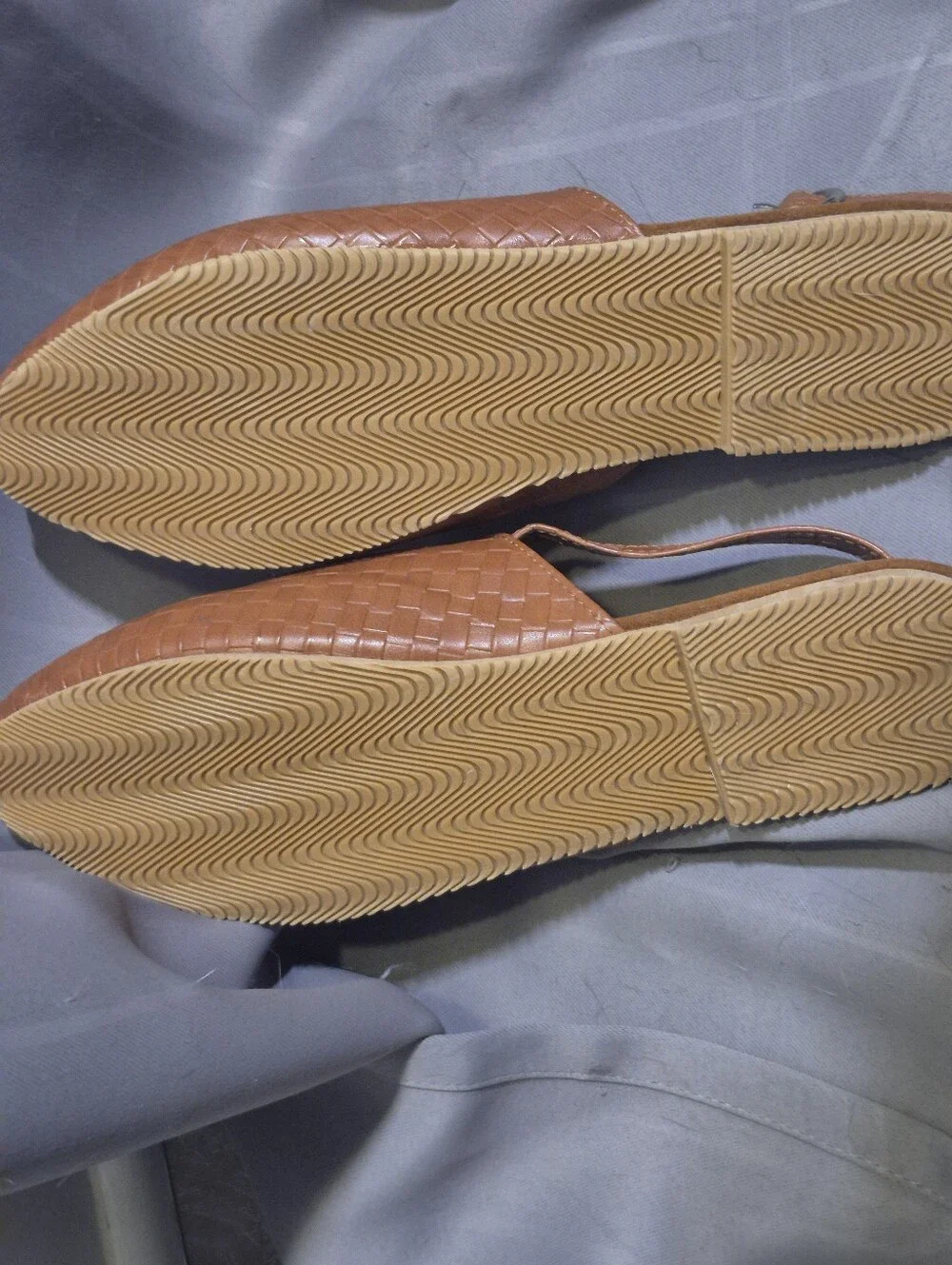 NWOT Leather Women's Woven Slingback Flats in Cognac Brown